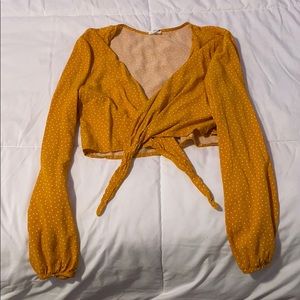 Garage Orange-Yellow Long Sleeve Wrap Crop Top
